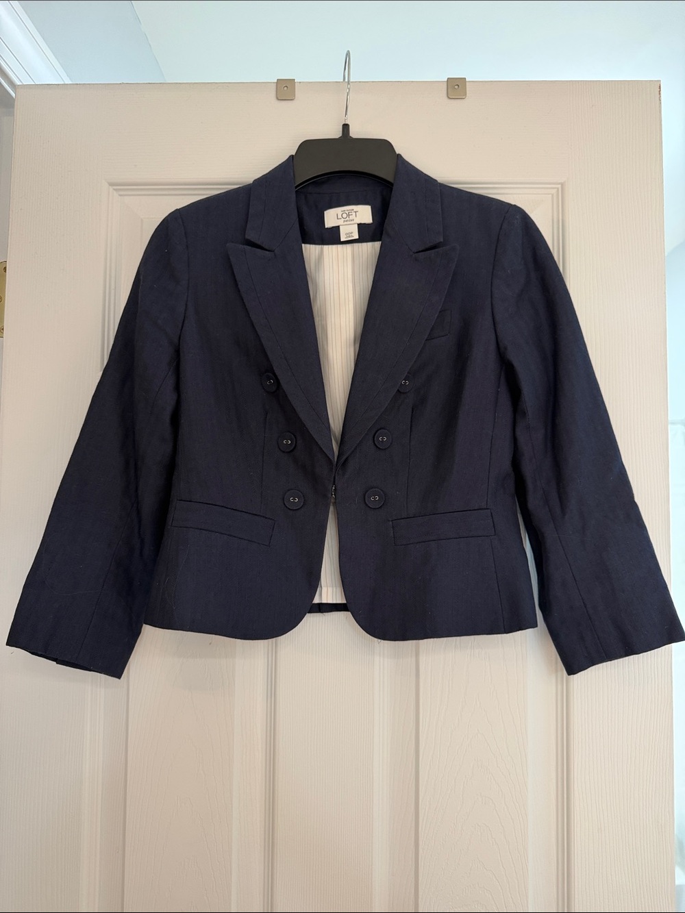 LOFT Dark Navy Double-Breasted Cropped Blazer